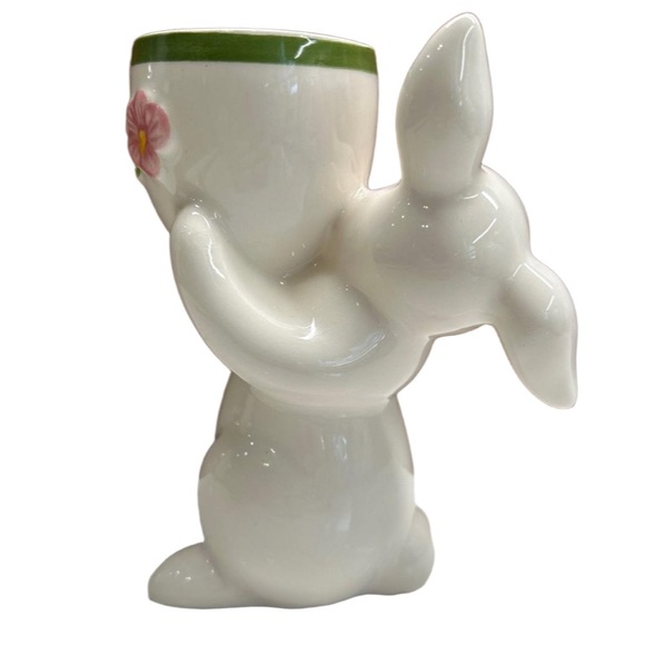 Vintage 1981 Avon White Ceramic Bunny Candle Holder With Floral Design - Picture 2 of 14